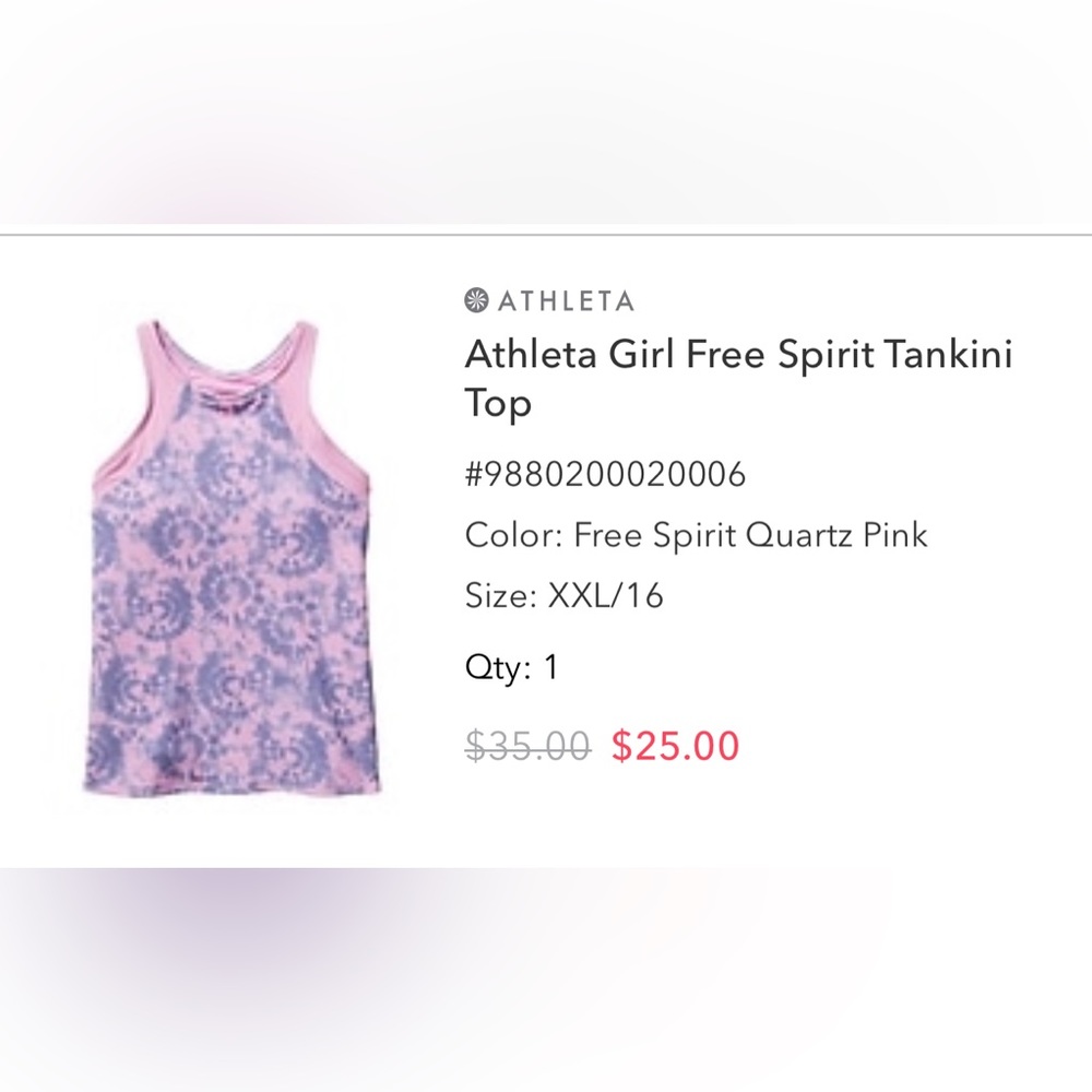 Athleta Girl cannonball short and Tankini size xxl never worn.